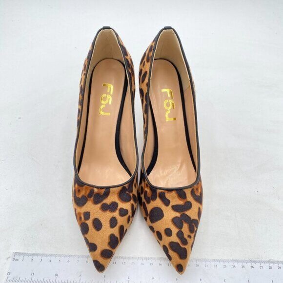 FSJ Leopard High Heels Pointy Toe Pump Office Ladies Party Date Business Shoe - Picture 2 of 7